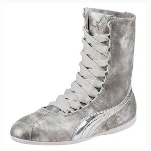 Puma Eskiva Hi High Top Brushed Metallic Silver Boxing Sneakers- Display pair